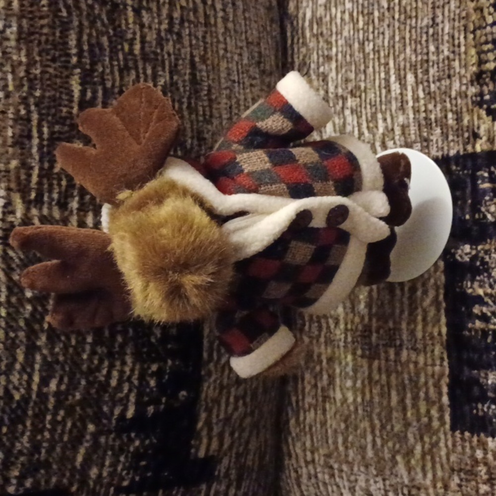 4/$80 Adorable Brown Moose with Checkered Parka - Stand